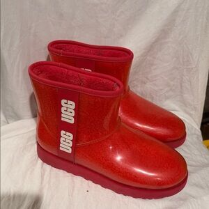 UGG Glossy Red Ankle Boots